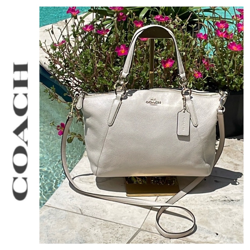 Coach Cream Colored Pebble Leather Small Kelsey Satchel/Crossbody #F36675